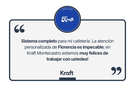 Sistema completo para mi cafetería. La atención personalizada de Florencia es impecable; en Kraft Montecastro estamos muy felices de trabajar con ustedes!!